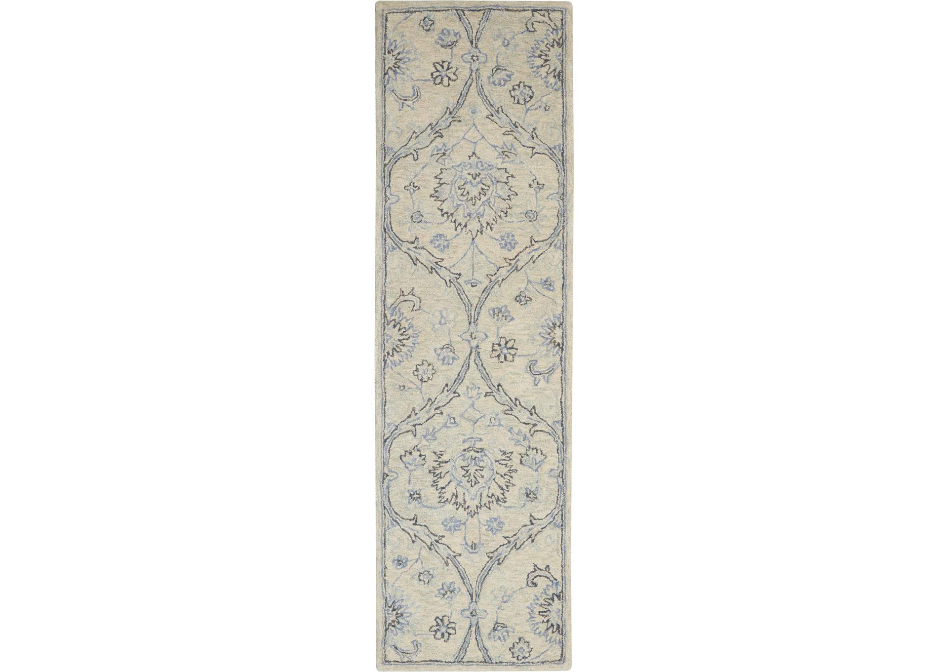 Nourison Jazmine JAZ03 Ivory and Blue 8' Runner Wool Hallway Rug,Nourison