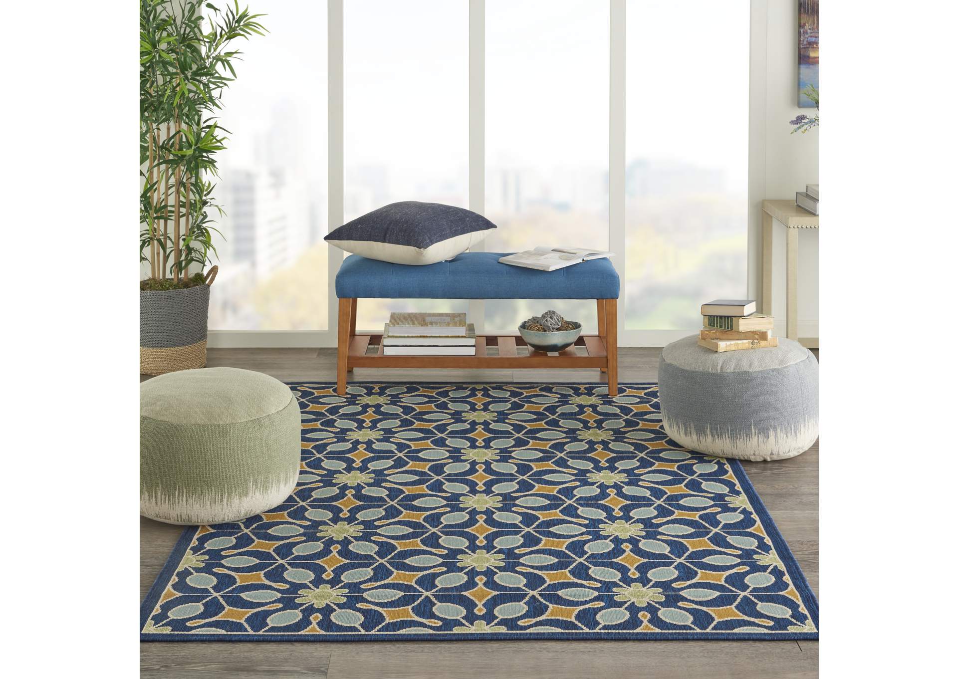 Nourison Caribbean CRB07 Dark Blue 4'x6' Area Rug,Nourison