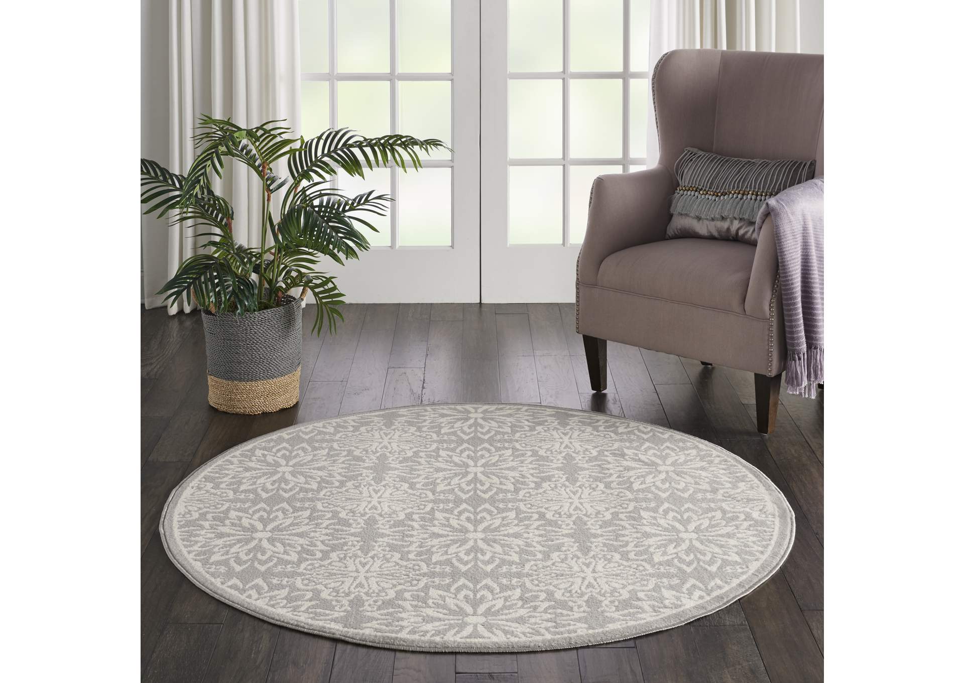 Nourison Jubilant JUB06 Grey 5' Round Beach Area Rug,Nourison