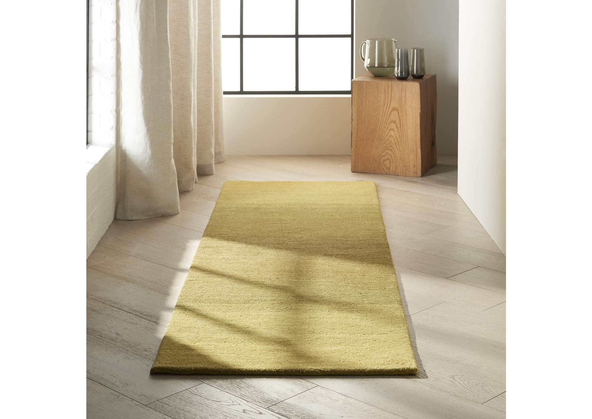 Calvin Klein Linear Glow GLO01 Green 8' Runner Hallway Rug,Nourison