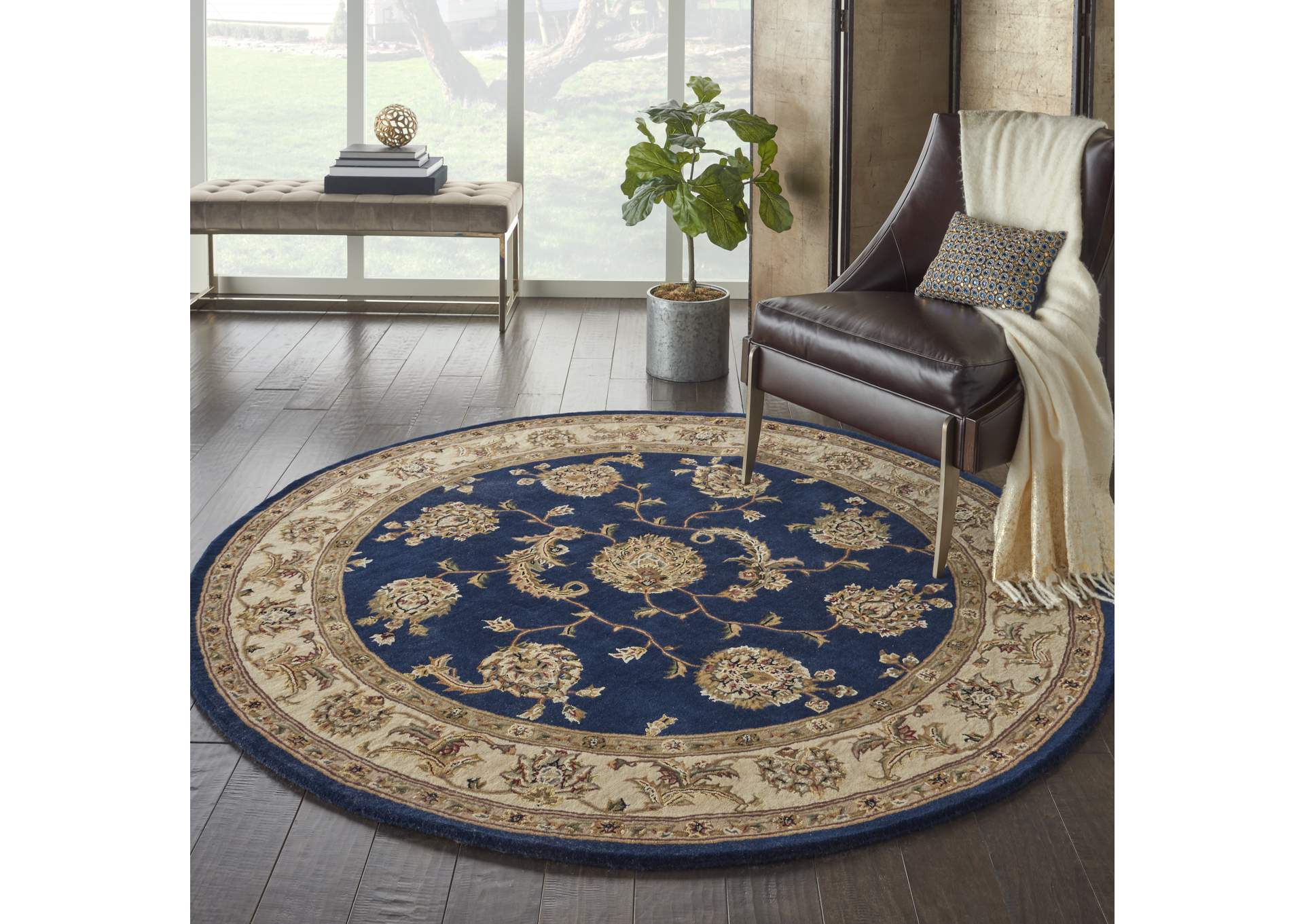 Nourison 2000 4' Round Navy Area Rug,Nourison