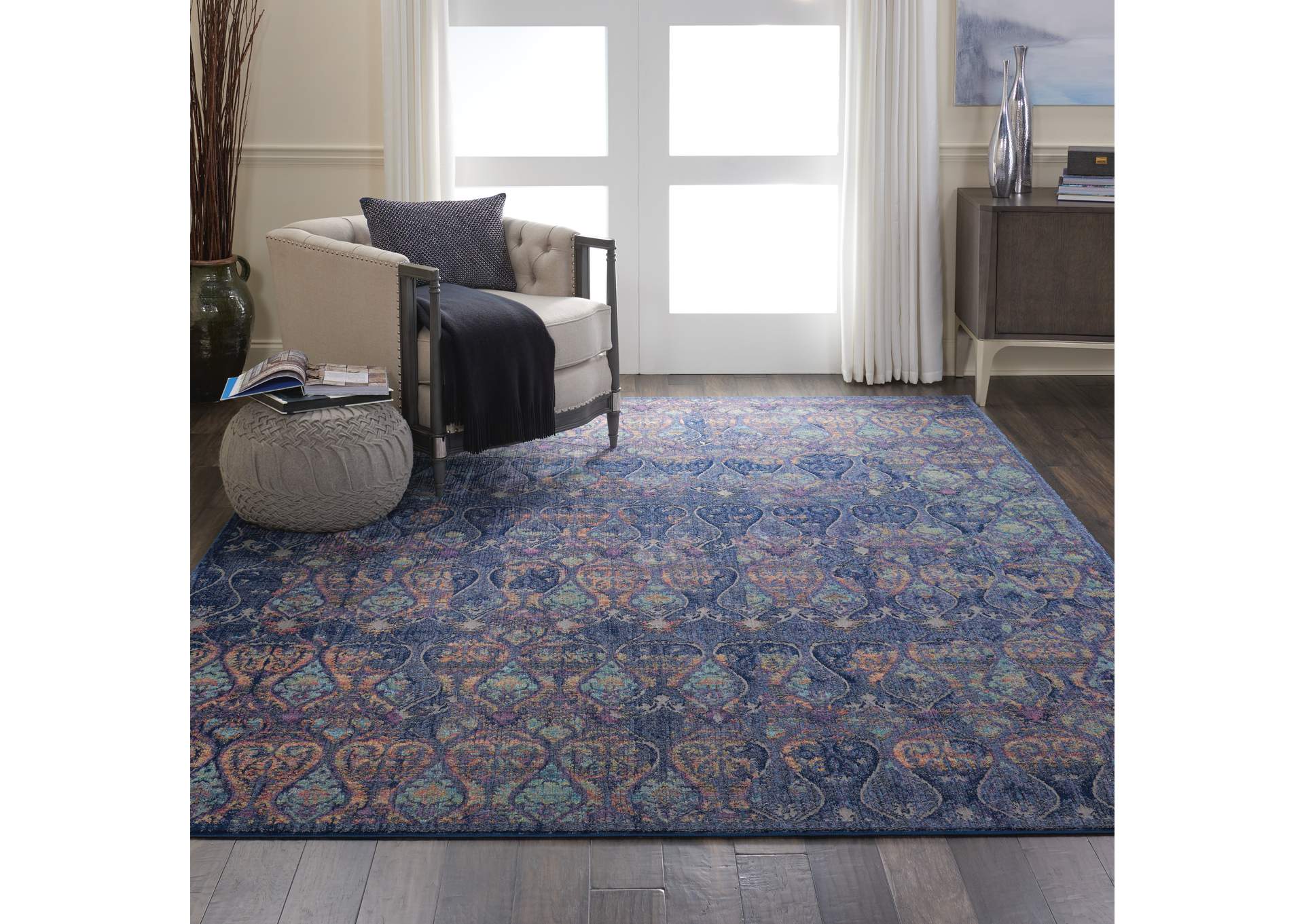 Nourison Ankara Global ANR08 Navy Blue Multicolor 9'x12' Oversized Low-pile Rug,Nourison