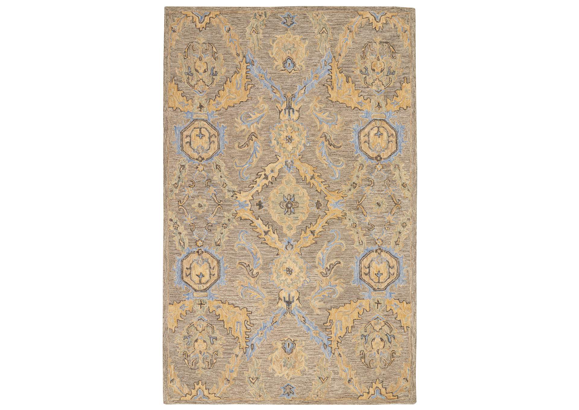 Nourison Azura AZM03 Taupe and Gold 5'x8' Farmhouse Area Rug,Nourison