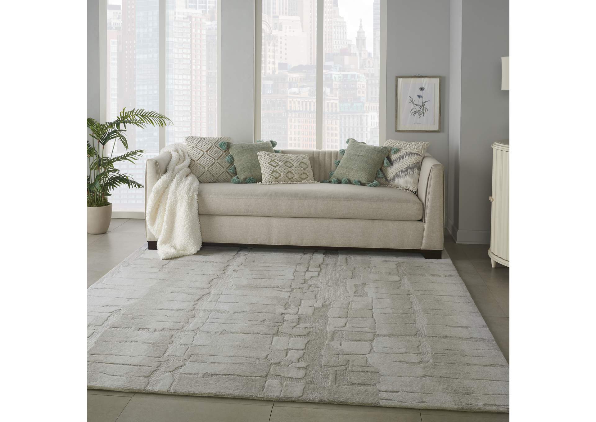 Nourison Symmetry SMM04 Ivory and Beige 9'x12' Oversized Textured Rug,Nourison