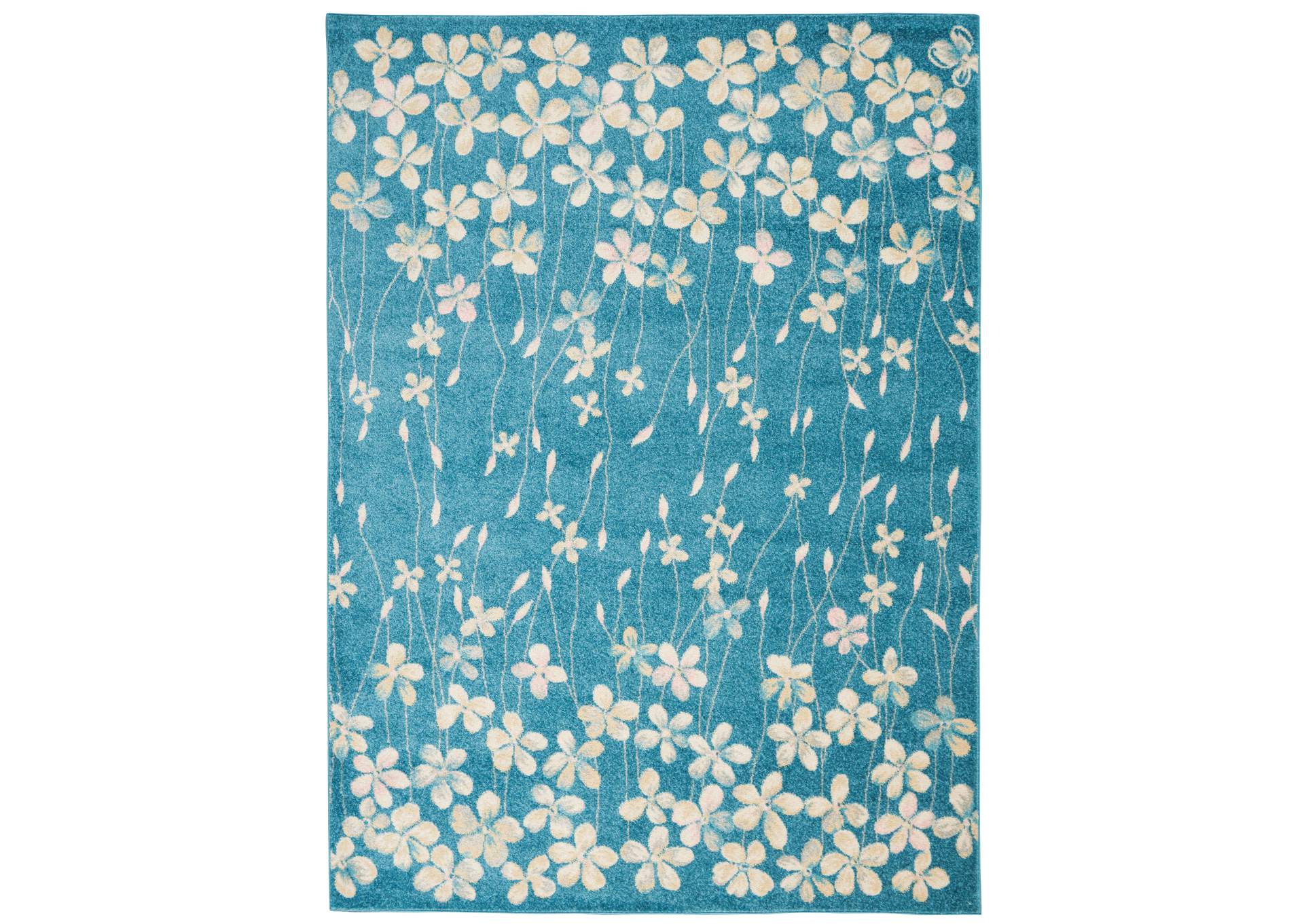 Nourison Tranquil TRA04 Turquoise Blue 5'x7' Floral Area Rug,Nourison