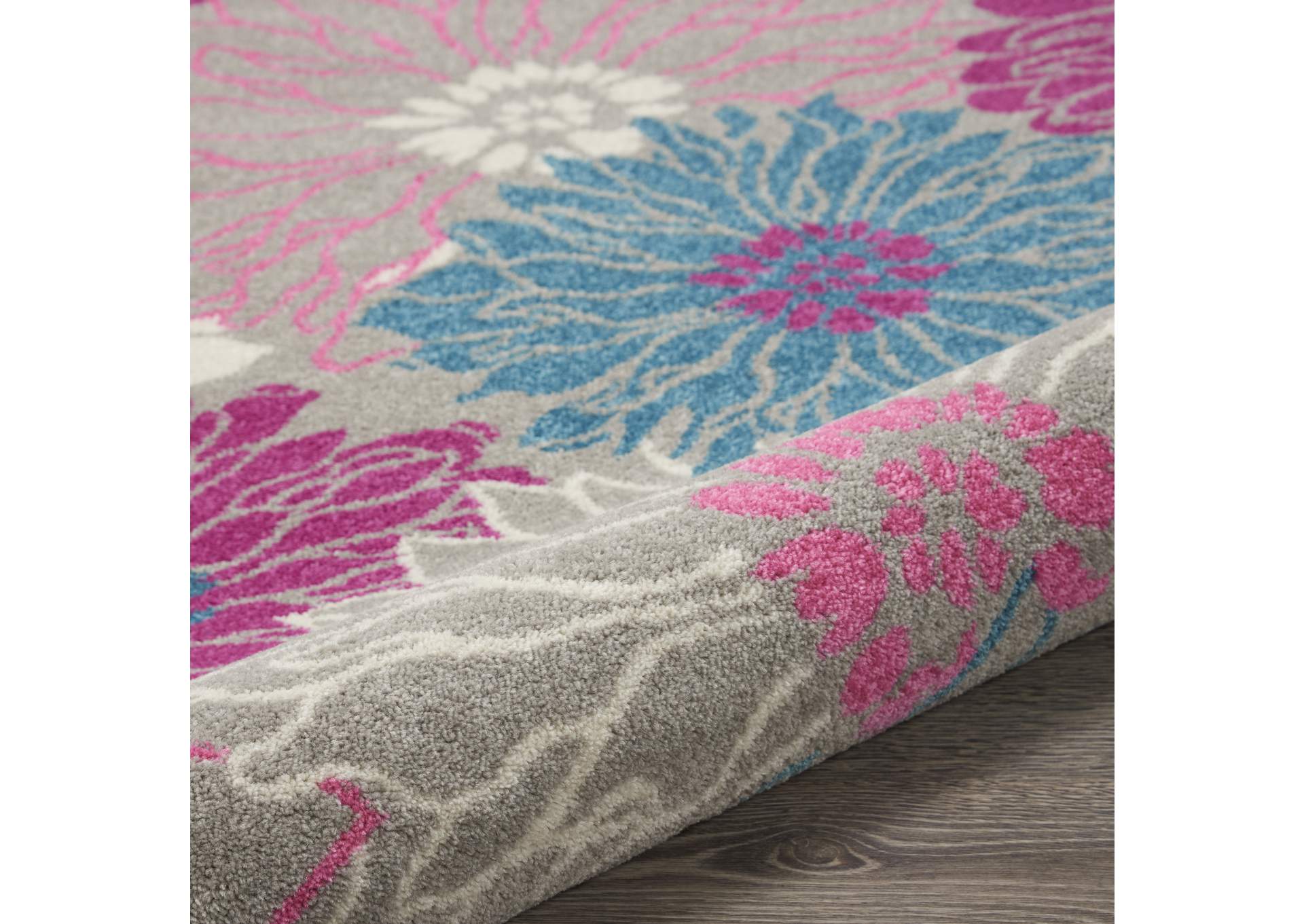 Nourison Passion PSN17 Pink and Grey 5' Round Floral Area Rug,Nourison