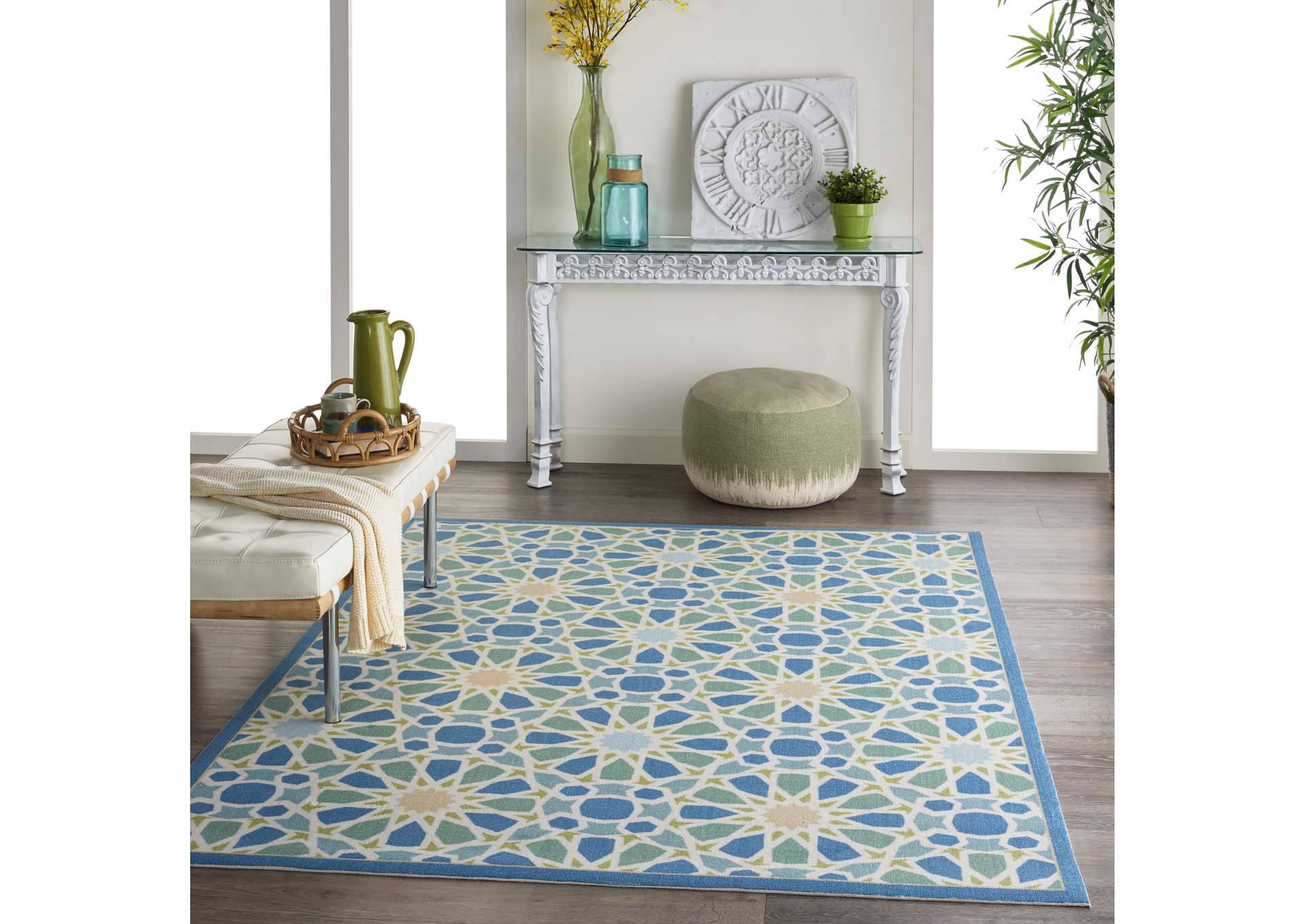 Waverly Sun N Shade SND29 Blue 4'x6' Area Rug,Nourison