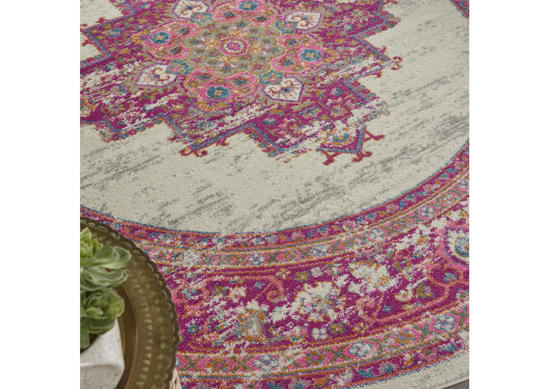 Nourison Passion PSN03 Pink and White 8' Round Large Rug,Nourison