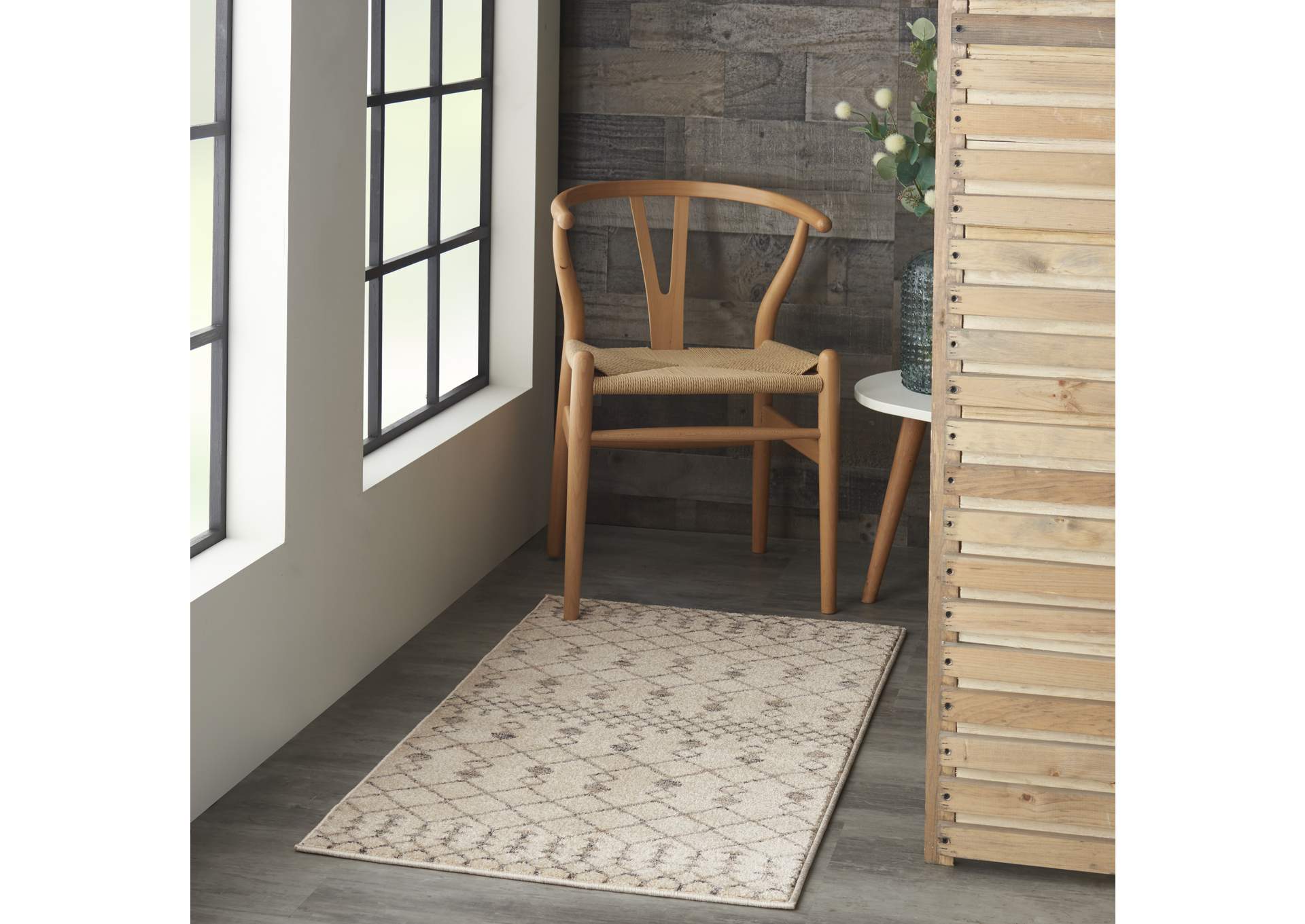 Nourison Palermo 2' x 4' Beige and Grey Distressed Bohemian Area Rug,Nourison