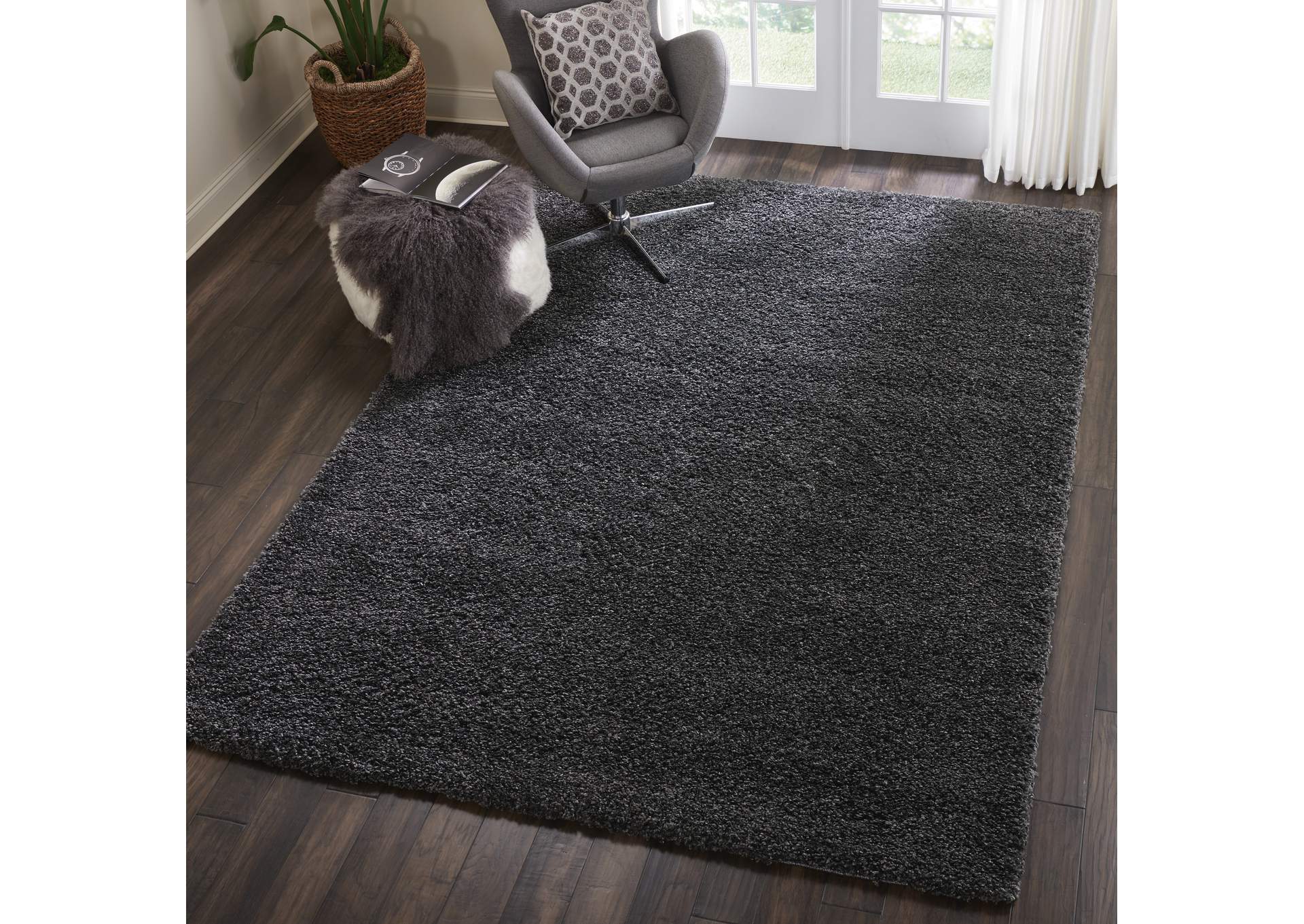 Nourison Malibu Shag MSG01 Charcoal 7'x10' Large Rug,Nourison