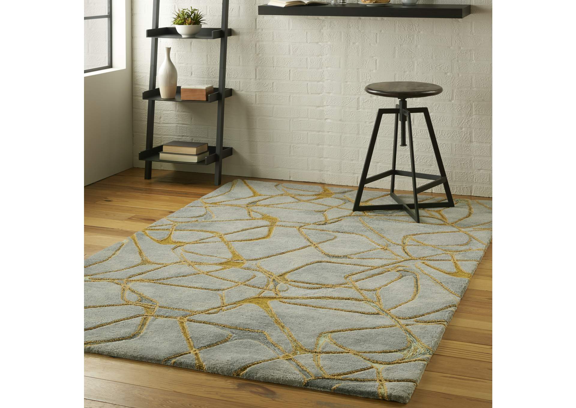 Nourison Symmetry SMM05 Gold and Grey 4'x6' Area Rug,Nourison