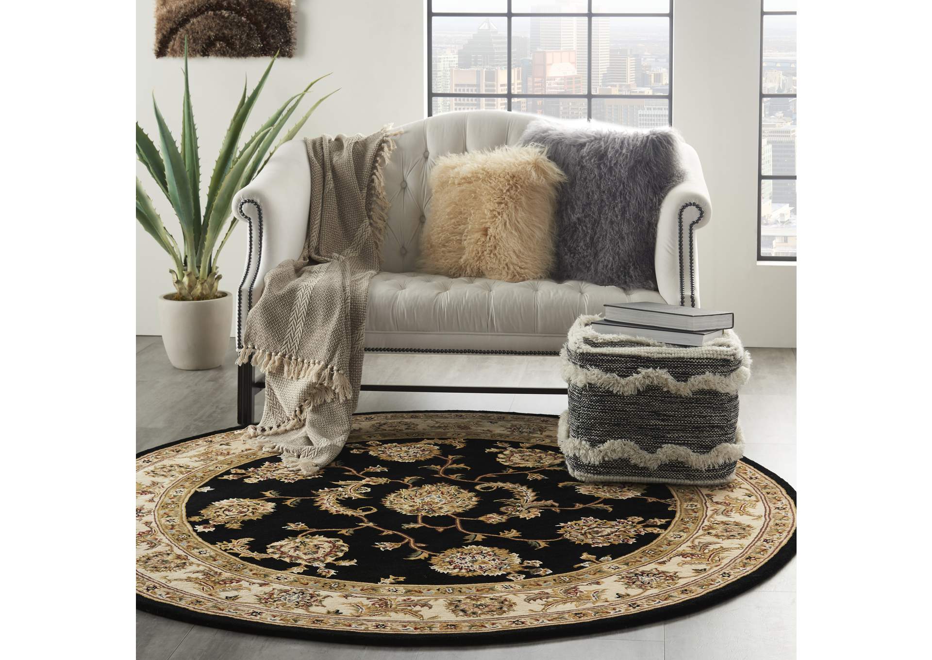 Nourison 2000 7' Round Black Area Rug,Nourison