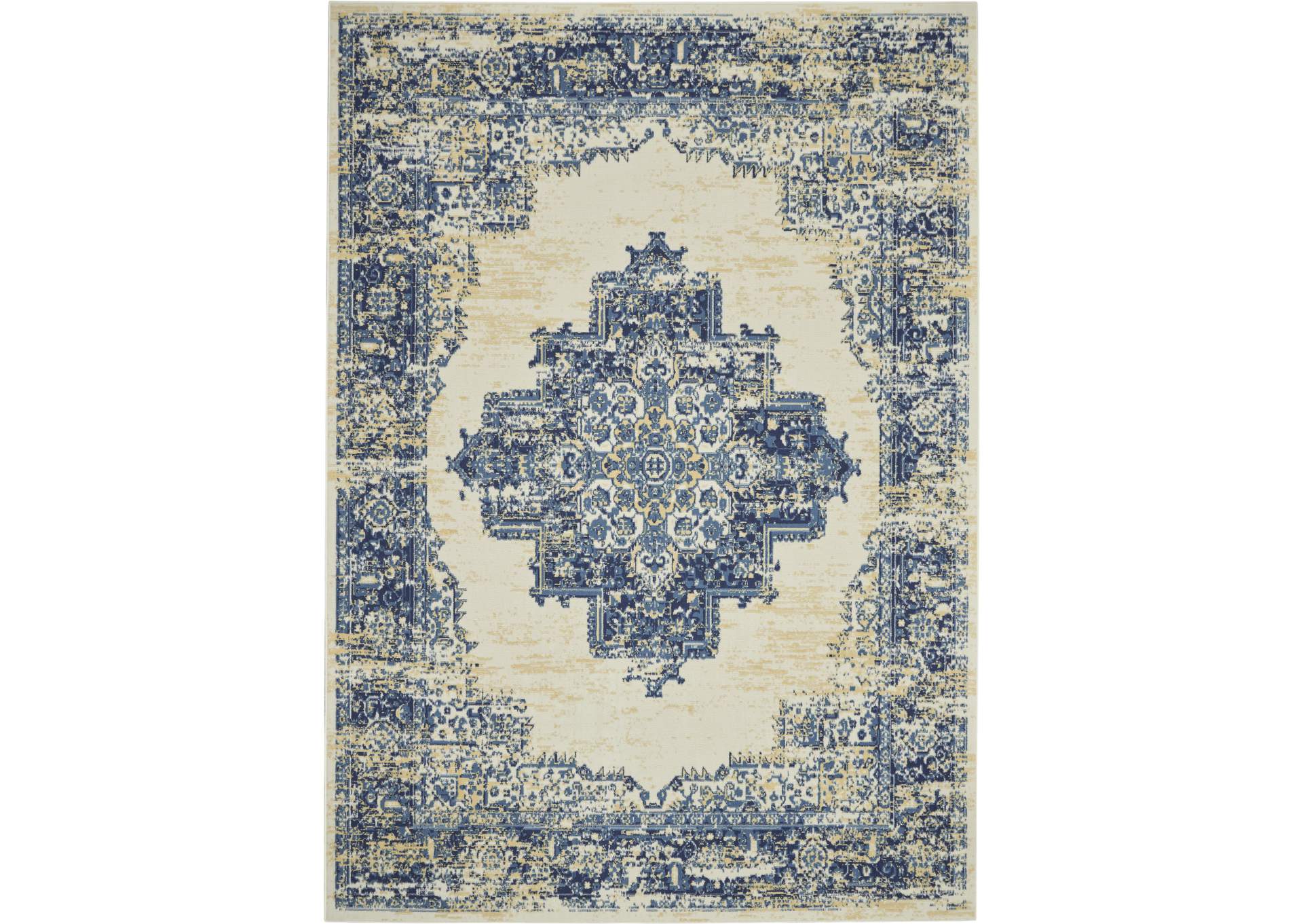 Nourison Grafix GRF14 White and Blue 8'x10' Large Rug,Nourison