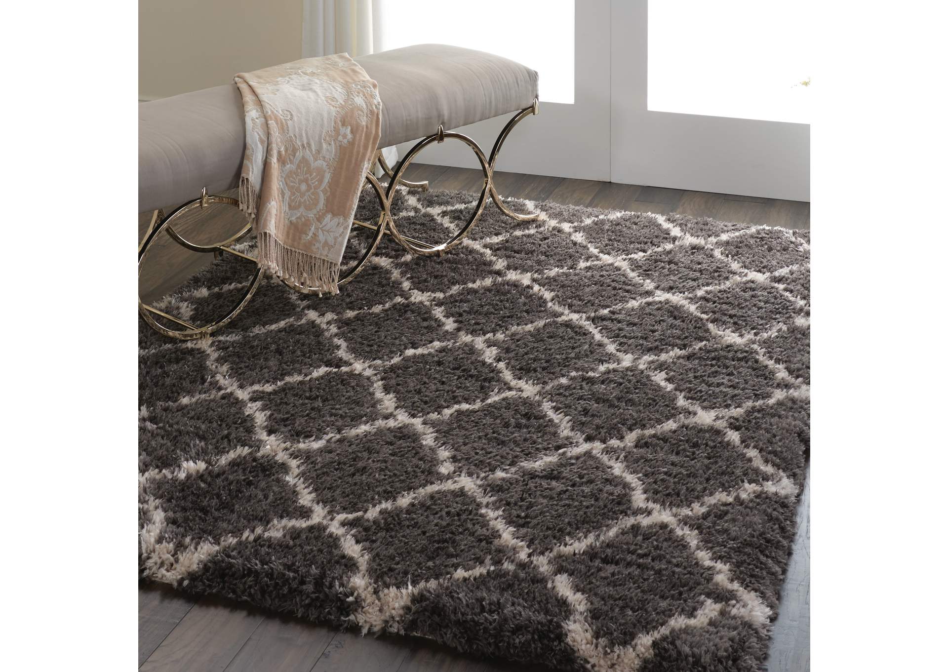 Nourison Luxe Shag LXS02 Dark Grey 4'x6' Moroccan Area Rug,Nourison