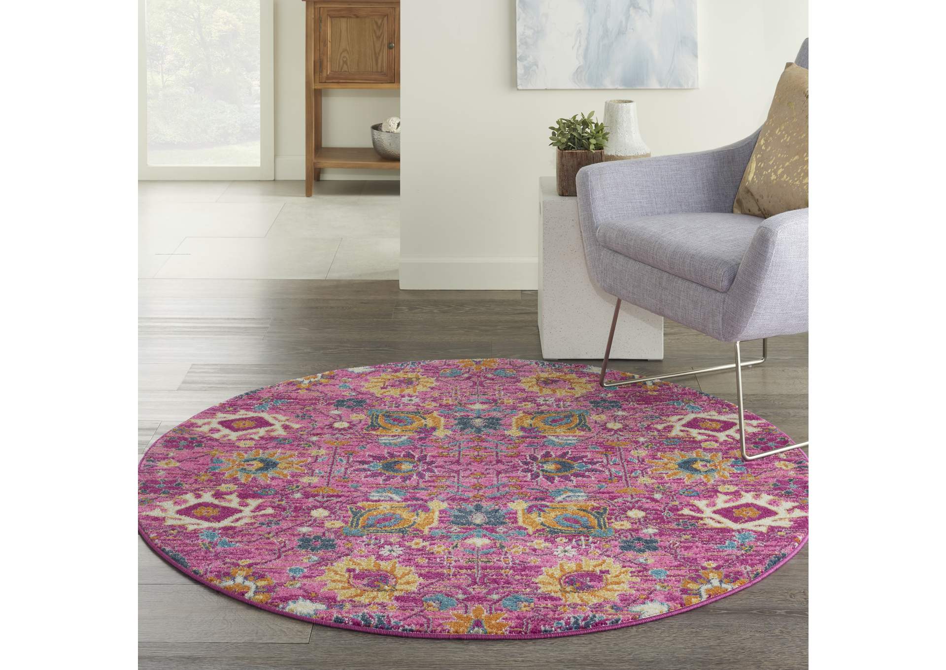 Nourison Passion PSN01 Pink 5' Round Rug,Nourison
