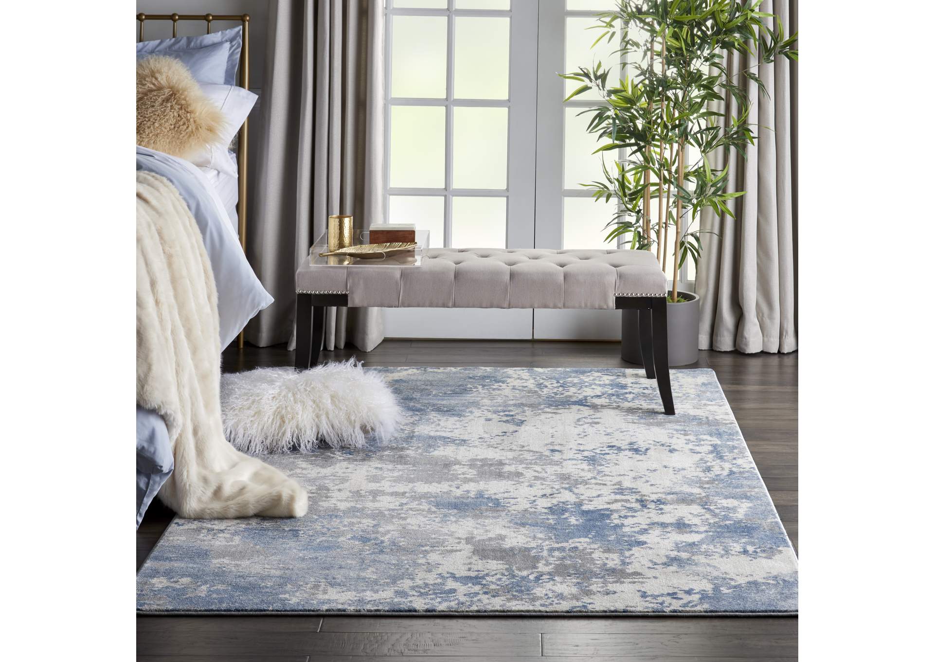 Nourison Rustic Textures RUS08 Blue and Grey 5'x7' Abstract Area Rug,Nourison