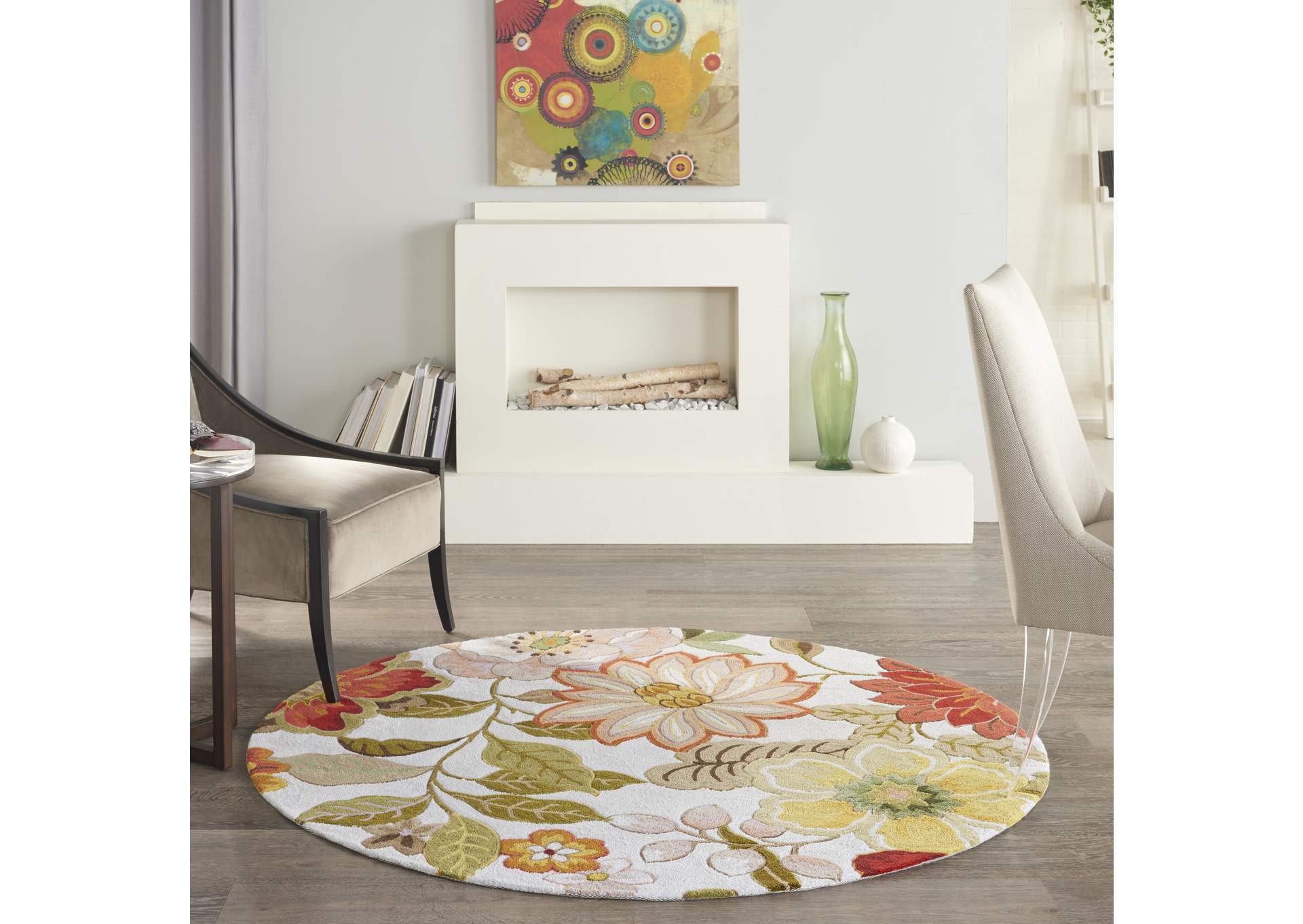 Nourison Fantasy FA18 White Multicolor 6' Round Area Rug,Nourison