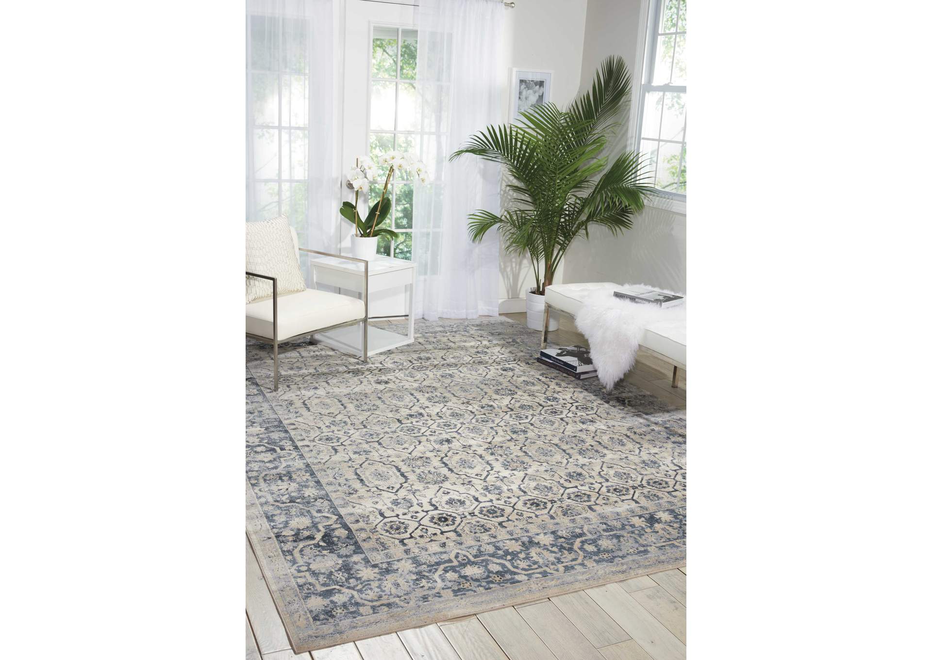 kathy ireland Home Malta MAI04 Blue and Ivory 4'x6' Area Rug,Nourison