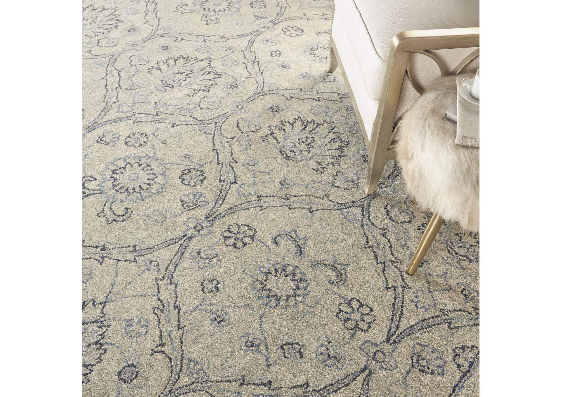 Nourison Jazmine JAZ03 Ivory and Blue 8'x10' Large Wool Rug,Nourison