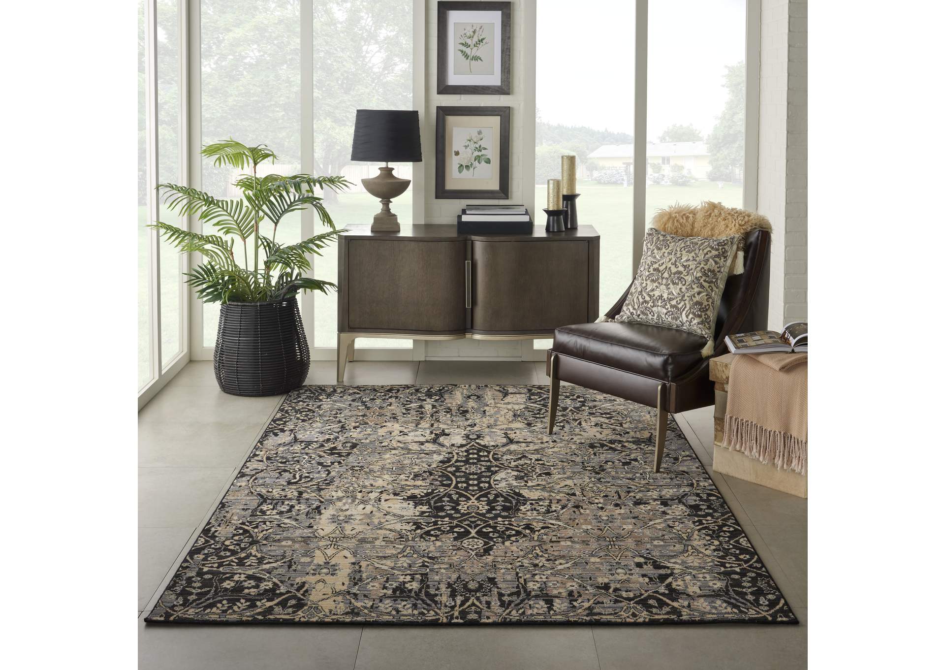 Nourison Majestic 6'x8' Charcoal Grey Vintage Area Rug,Nourison