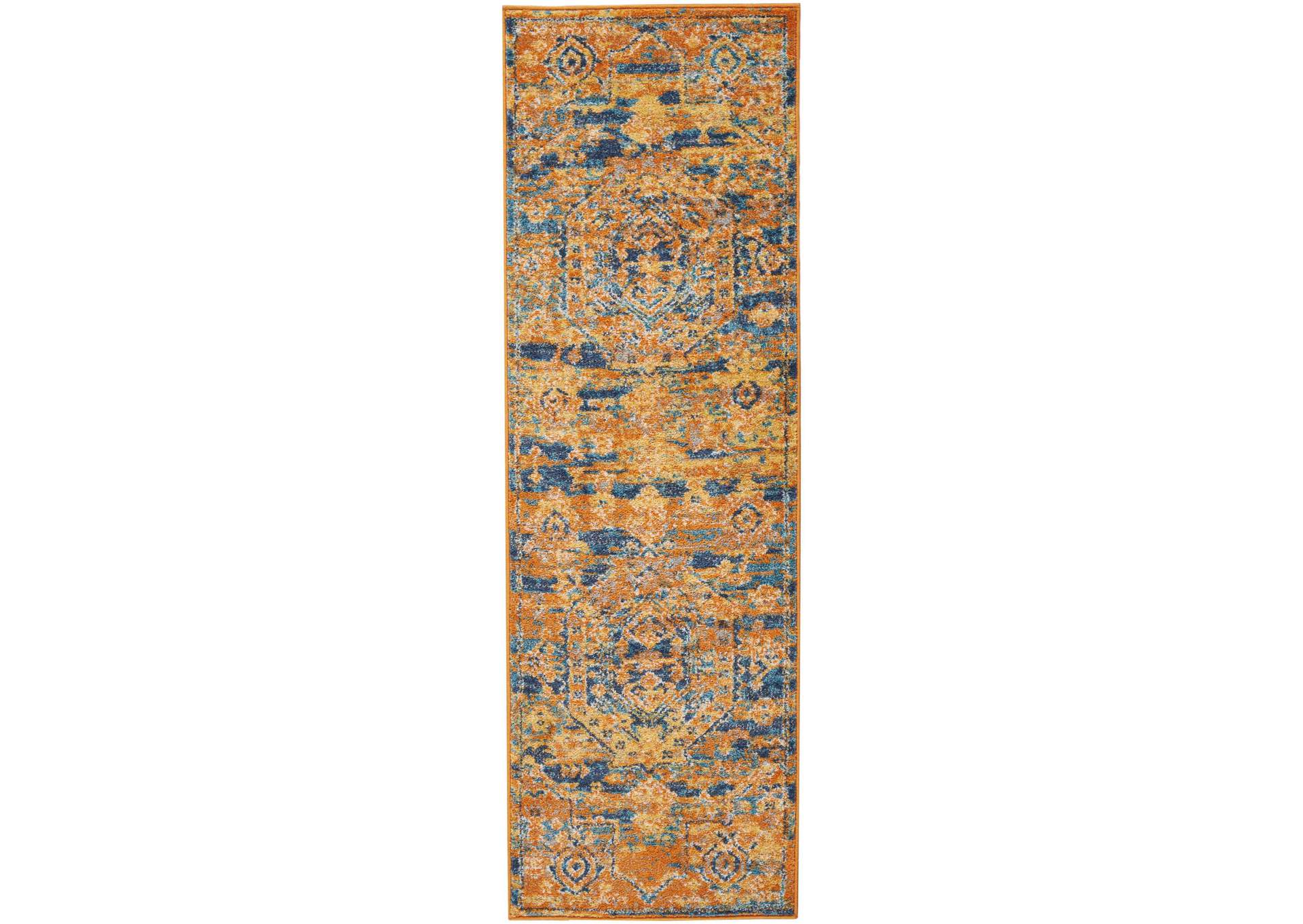 Nourison Passion PSN07 Orange and Blue 6' Runner Hallway Rug,Nourison