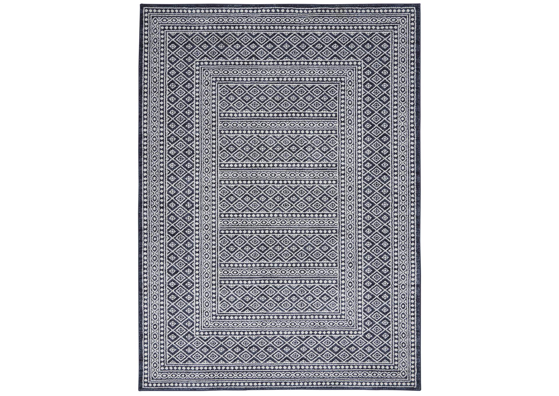 Nourison Palermo 5' x 7' Navy and Grey Distressed Bohemian Area Rug,Nourison
