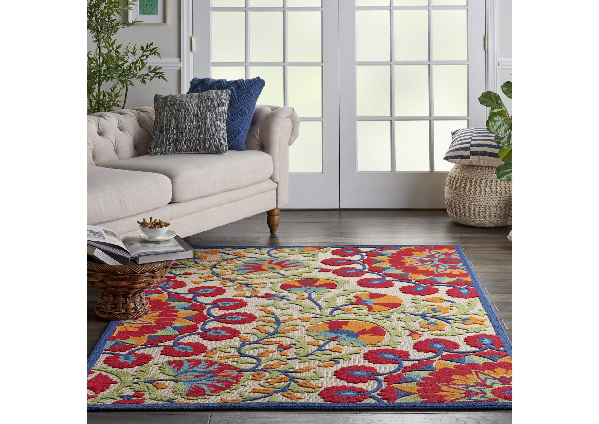 Nourison Aloha ALH20 4'x6' Red Multicolor Easy-care Indoor-outdoor Rug,Nourison