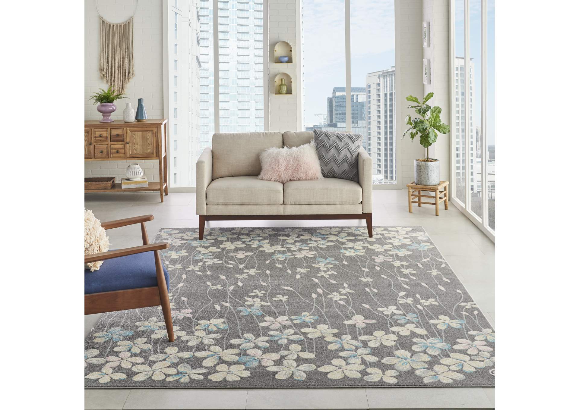 Nourison Tranquil TRA04 Grey 8'x10' Large Rug,Nourison