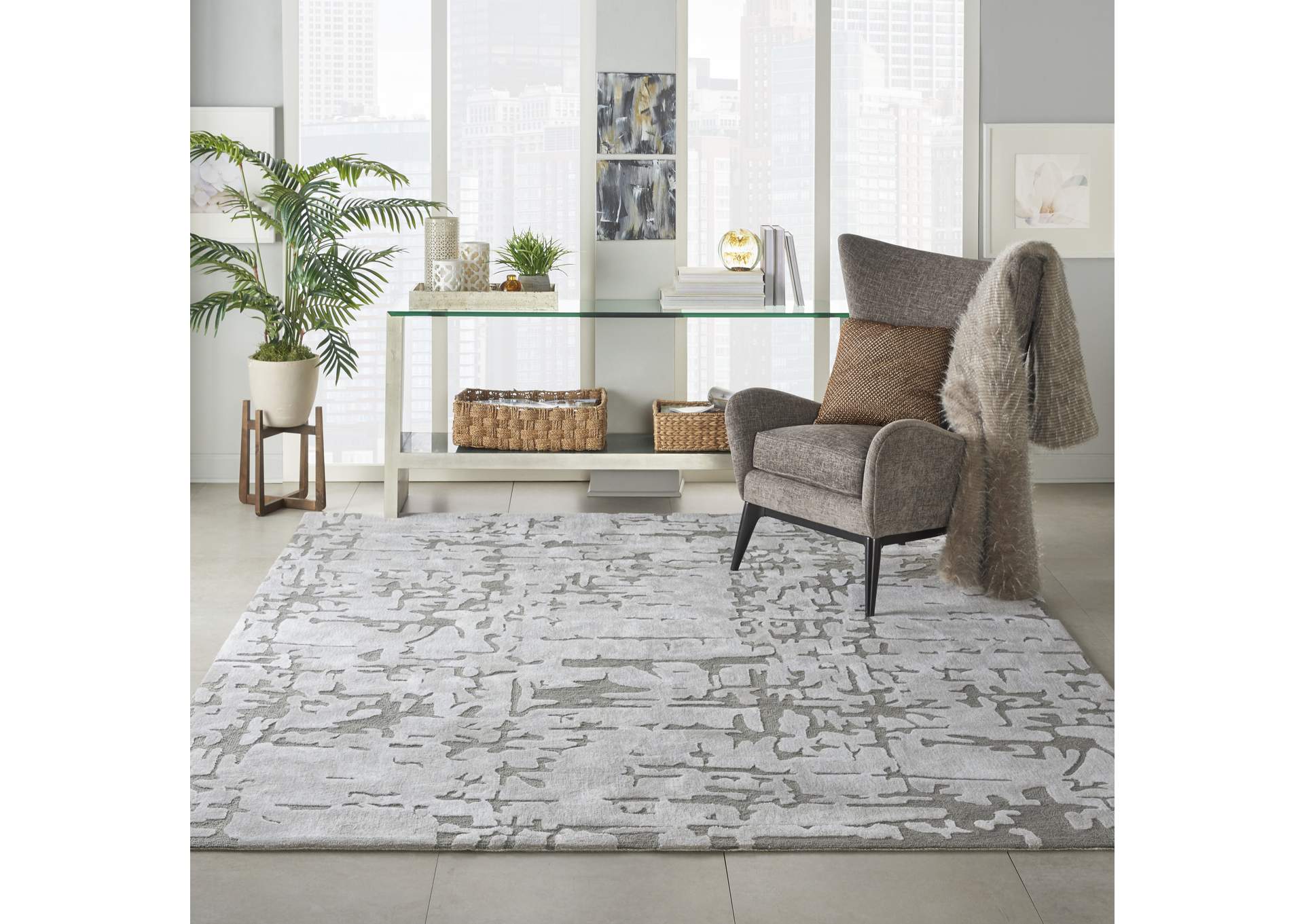 Nourison Symmetry SMM03 Silver 8'x10' Large Textured Rug,Nourison