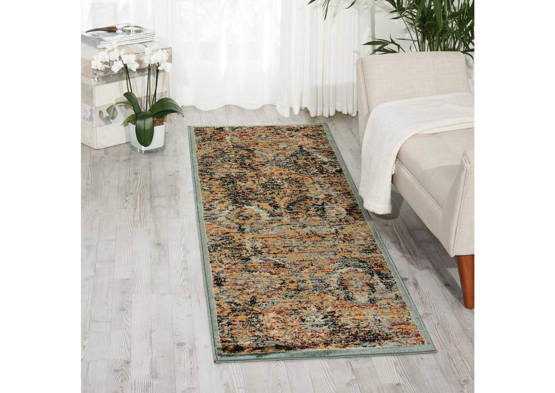 Nourison Delano DEL06 Blue 8' Runner Hallway Rug,Nourison
