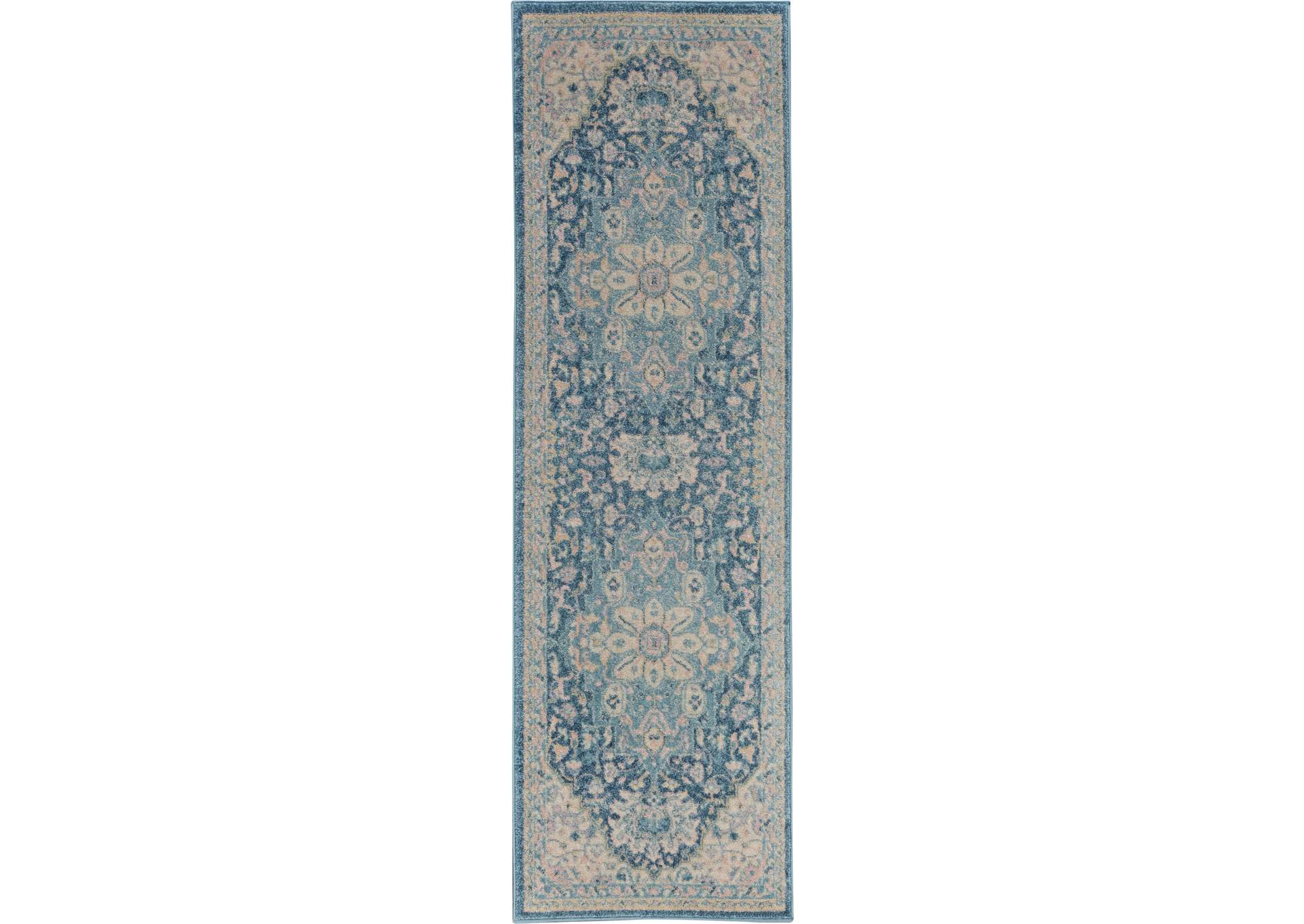 Nourison Tranquil TRA07 Turquoise Blue and White 7' Runner Hallway Rug,Nourison
