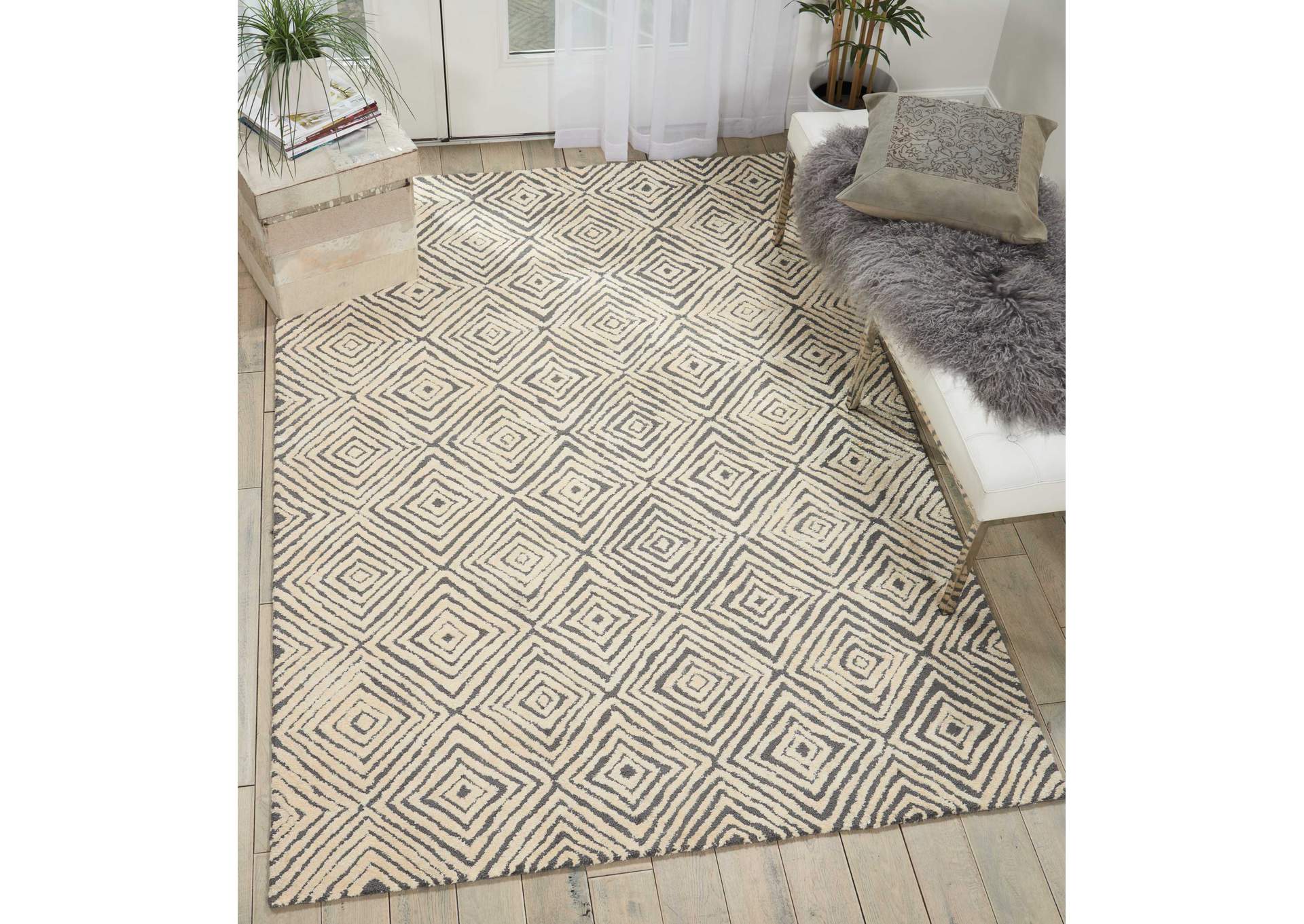 Nourison Deco Mod DEC01 Grey/Ivory 4'x6' Area Rug,Nourison