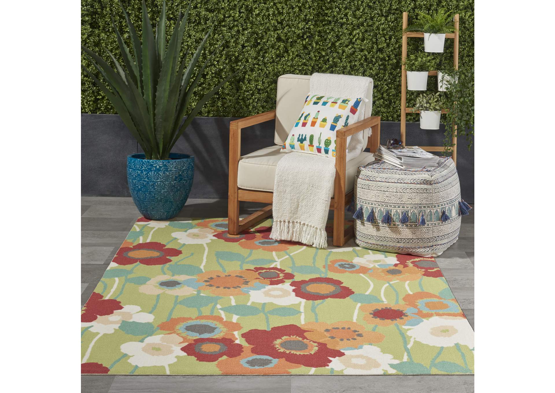 Waverly Sun N Shade SND27 Green 4'x6' Area Rug,Nourison
