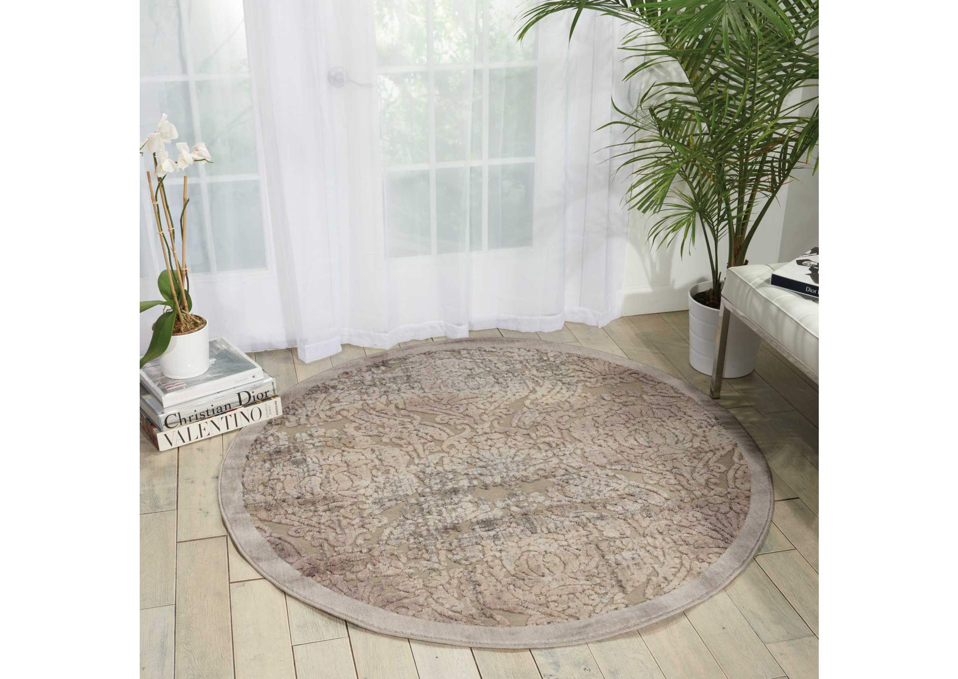 Nourison Graphic Illusions GIL09 Grey 8' Round Rug,Nourison