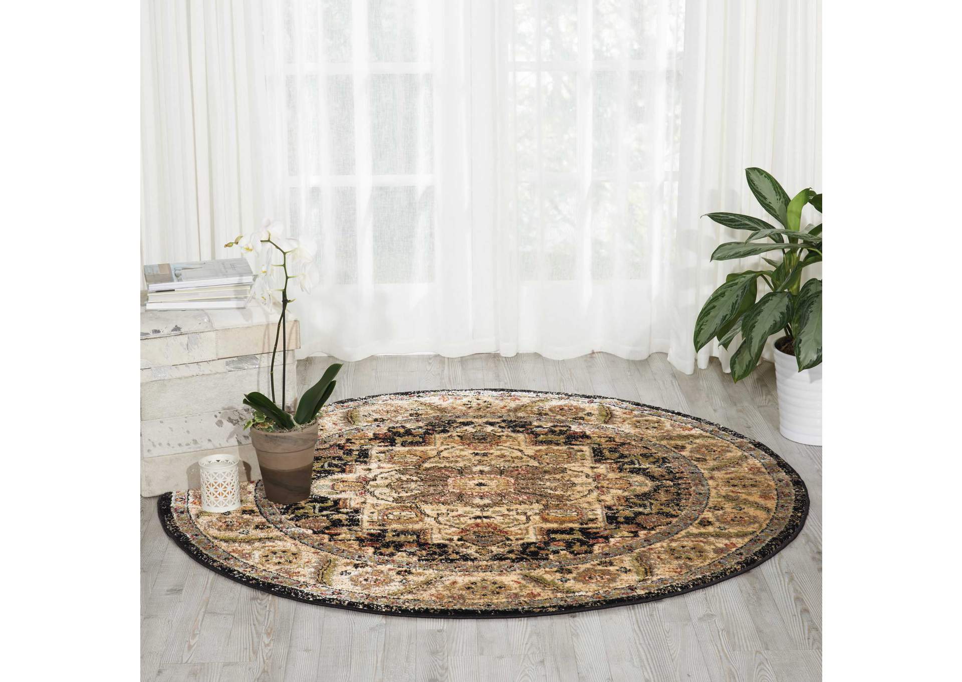 Nourison Delano DEL05 Black 5' Round Area Rug,Nourison