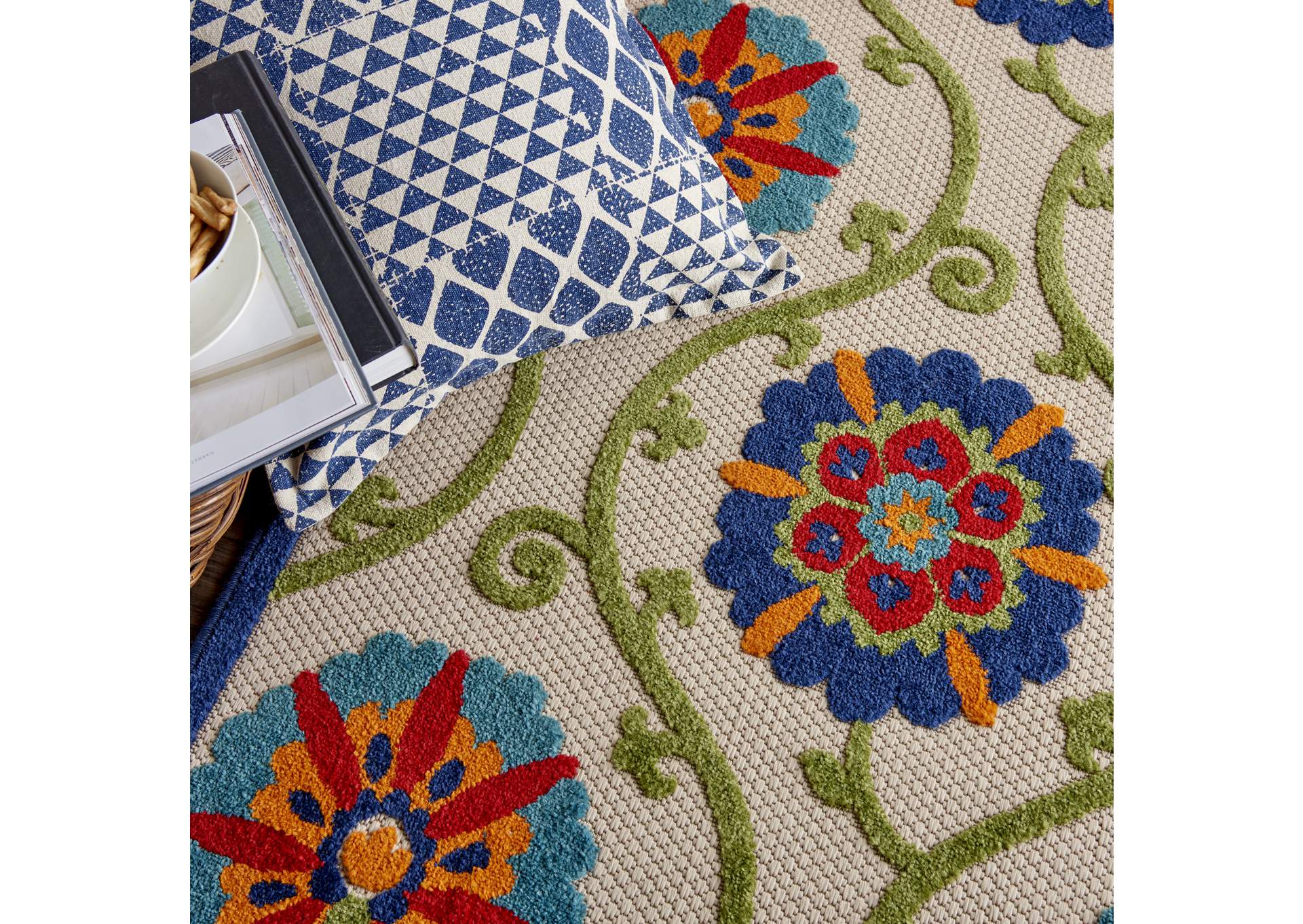 Nourison Aloha ALH19 5'x8' Blue Multicolor Easy-care Indoor-outdoor Rug,Nourison