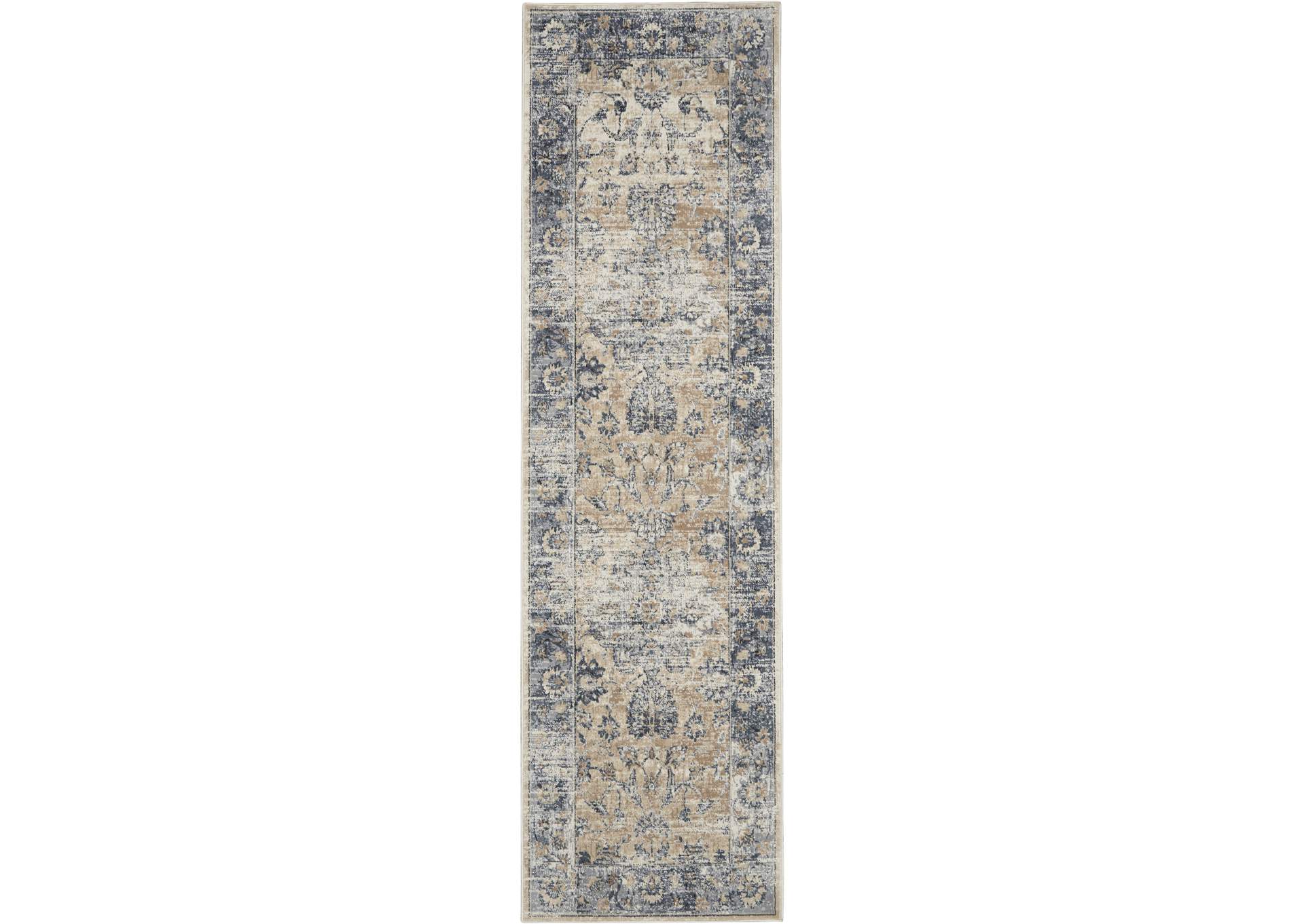Malta by kathy ireland Home MAI13 Blue/Ivory 8' Runner Area Rug,Nourison