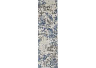 Image for Nourison Rustic Textures RUS08 Blue and Grey 8' Runner Hallway Rug