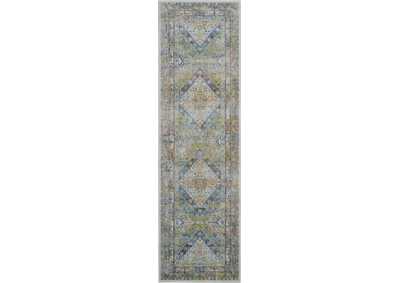 Image for Nourison Ankara Global ANR07 Blue and Green 8' Runner Low-pile Hallway Rug