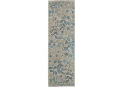 Image for Nourison Tranquil TRA03 Turquoise and Beige 7' Runner Hallway Rug