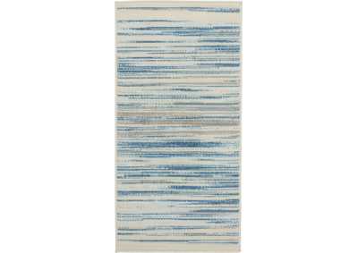 Image for Nourison Jubilant 2' x 4' Small Teal Blue and White Striped Area Rug