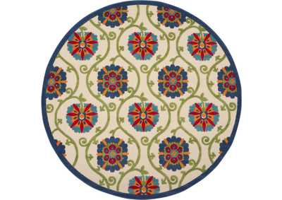 Image for Nourison Aloha ALH19 8' Round Blue Multicolor Easy-care Indoor-outdoor Rug