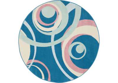 Image for Nourison Grafix GRF21 Blue and Pink 5' Round Mid-century Area Rug