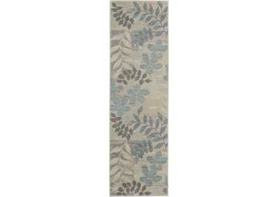 Image for Nourison Tranquil 7' Runner White and Blue Farmhouse Hallway Rug