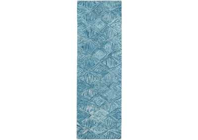 Image for Nourison Linked Blue 8' Runner Wool Hallway Rug
