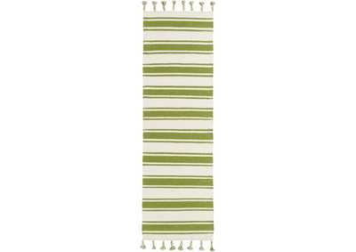 Image for Nourison Rio Vista DST01 White and Green 8' Runner Flat Weave Hallway Rug