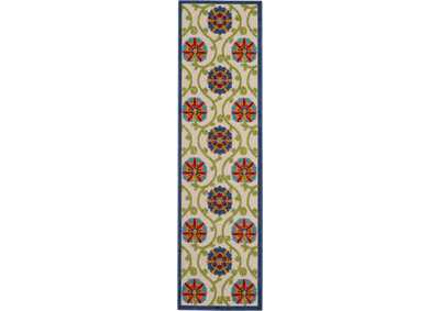 Image for Nourison Aloha ALH19 6' Runner Blue Multicolor Easy-care Indoor-outdoor Rug