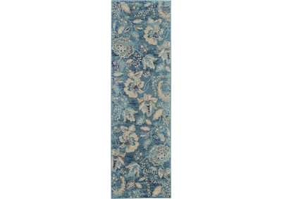 Image for Nourison Tranquil TRA02 Turquoise Blue and White 7' Runner Hallway Rug