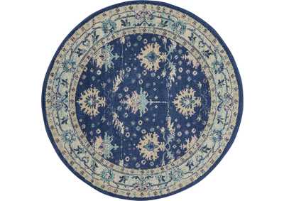 Image for Nourison Tranquil TRA10 Navy Blue 5' Round Bordered Oriental Area Rug