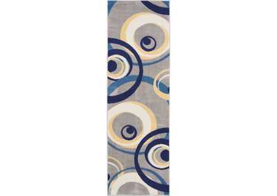 Image for Nourison Grafix GRF21 Grey and Blue 8' Runner Hallway Rug